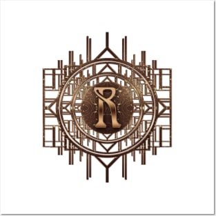 r letter monogram vintage art nouveau style in antique gold Posters and Art